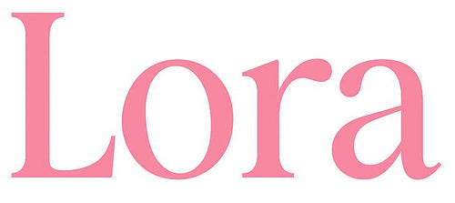 Pink 'Lora' text on a white background
